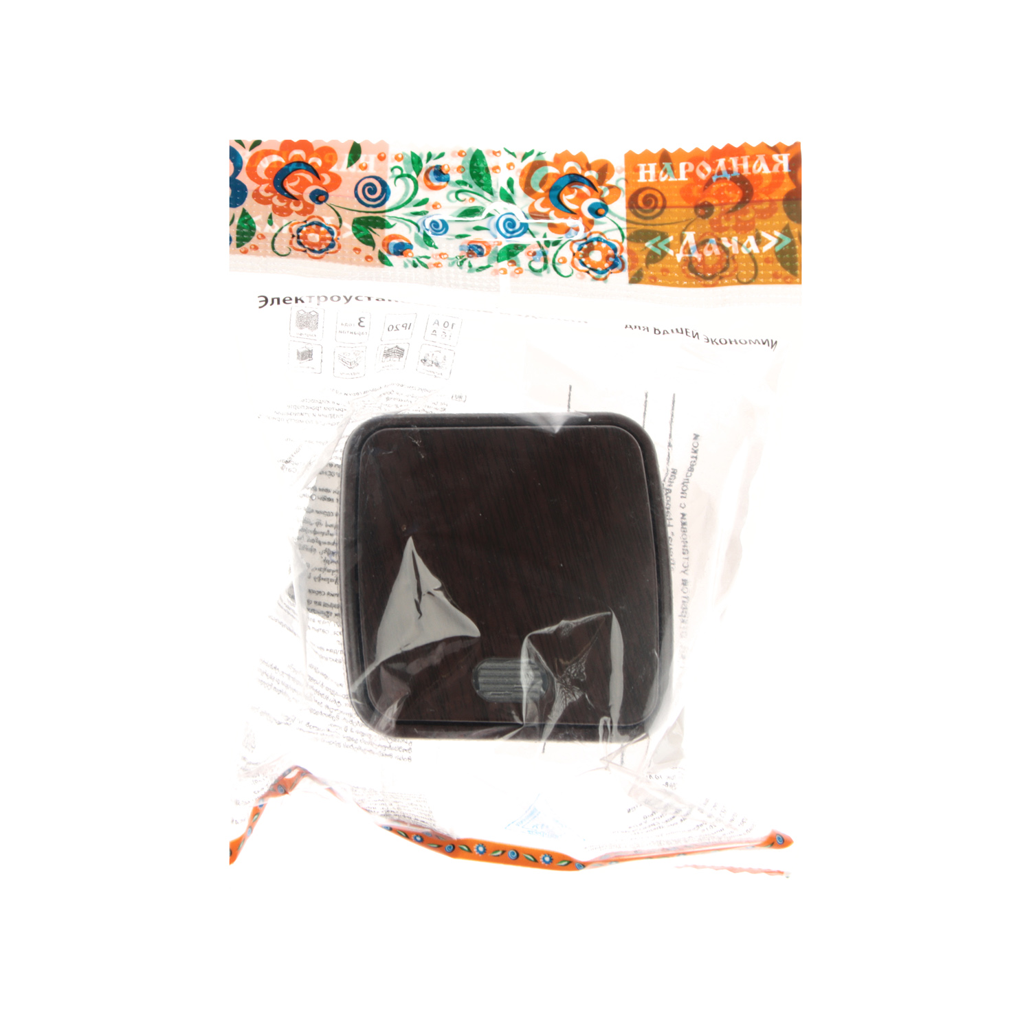 Выключатель Дача ОП 1кл. венге с подсветкой 10А Народная SQ1824-0045