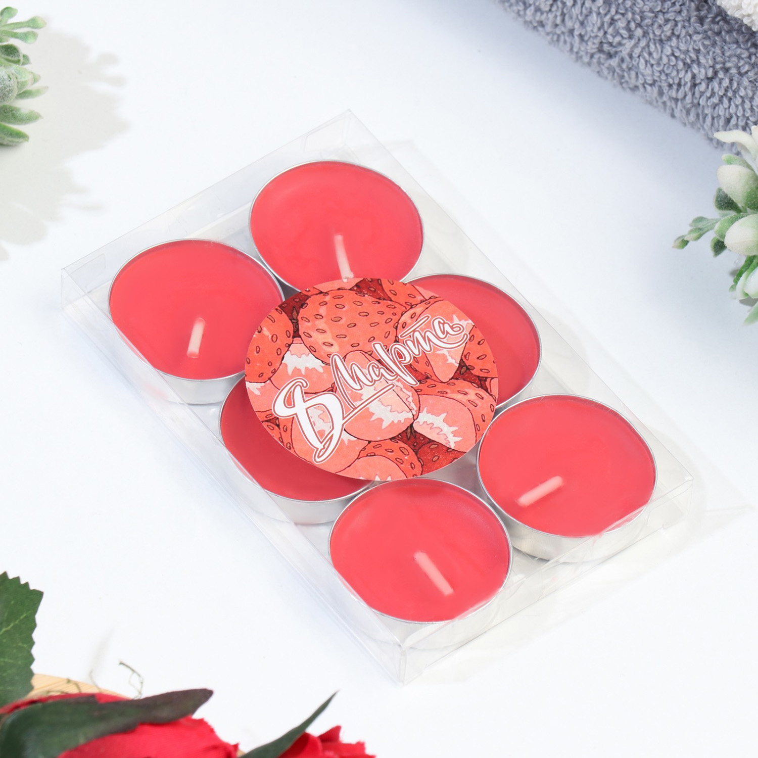 Набор свечей чайных ароматических, 6 шт, клубника 9814701