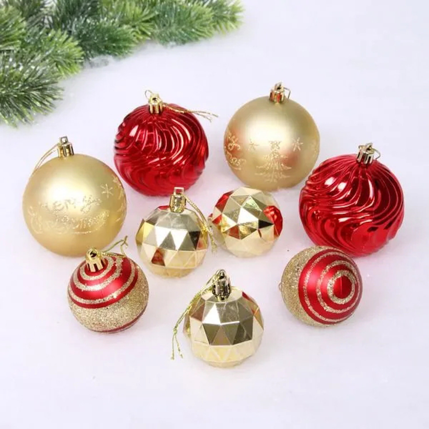 Набор шаров "Winter miracle" 7 см + 5 см (24 предмета), Красный/Золото