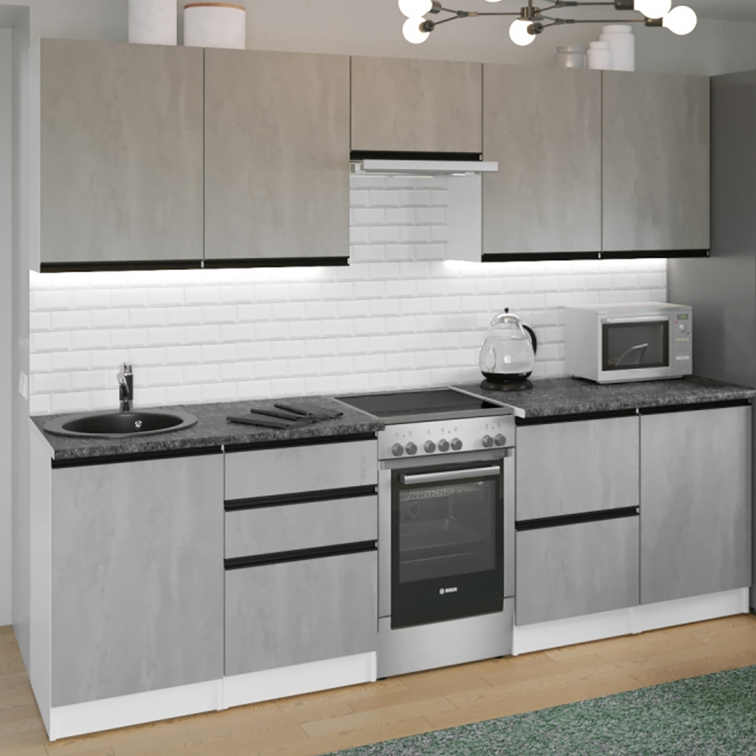 Кухонный гарнитур ГЕРДА Сюита мега 2.5 м, бетон светлый / кастилло темный