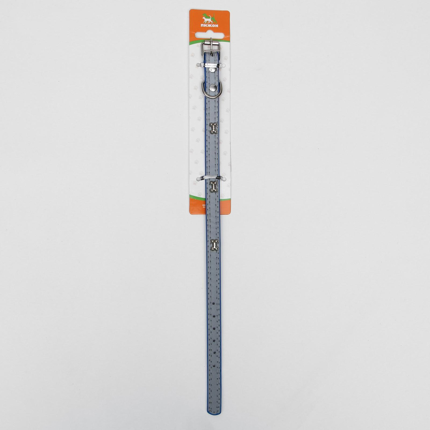 Ошейник со светоотражающий полоскрй и косточками 37х1,3 см синий 1041440