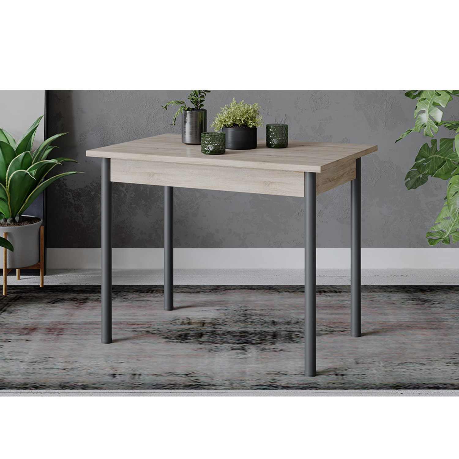 Стол обеденный прямоугольный нераздв.Родос Тип 1 950х640х750мм дуб сонома+опора d40 черный муар *1