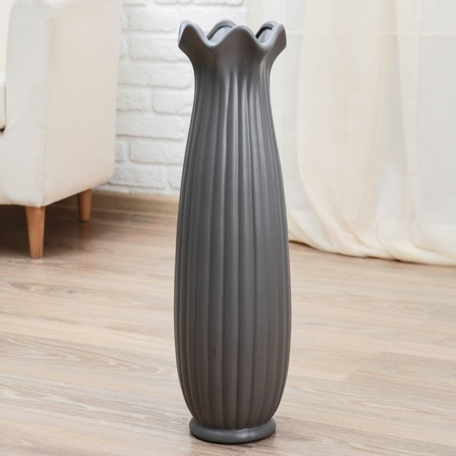 Ваза керамика напольная "Геометрия" бутон, 16х60 см, серый 4635456 Ваза керамика напольная "Геометрия" бутон, 16х60 см, серый 4635456