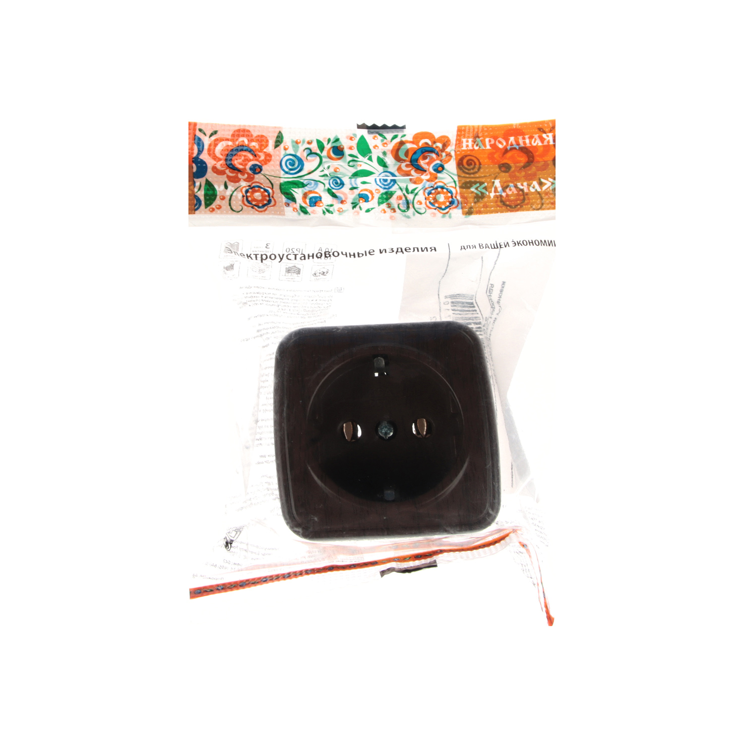 Розетка Дача ОП 1-мест. венге сз 16А Народная SQ1824-0028