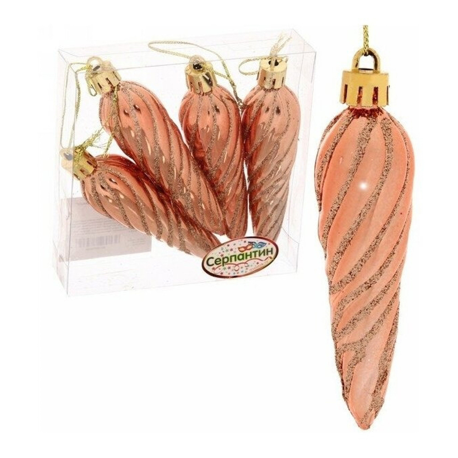 Набор елочных игрушек «Сосулька спиралька», 8,5 см, 4 шт., янтарь Набор елочных игрушек «Сосулька спиралька», 8,5 см, 4 шт., янтарь