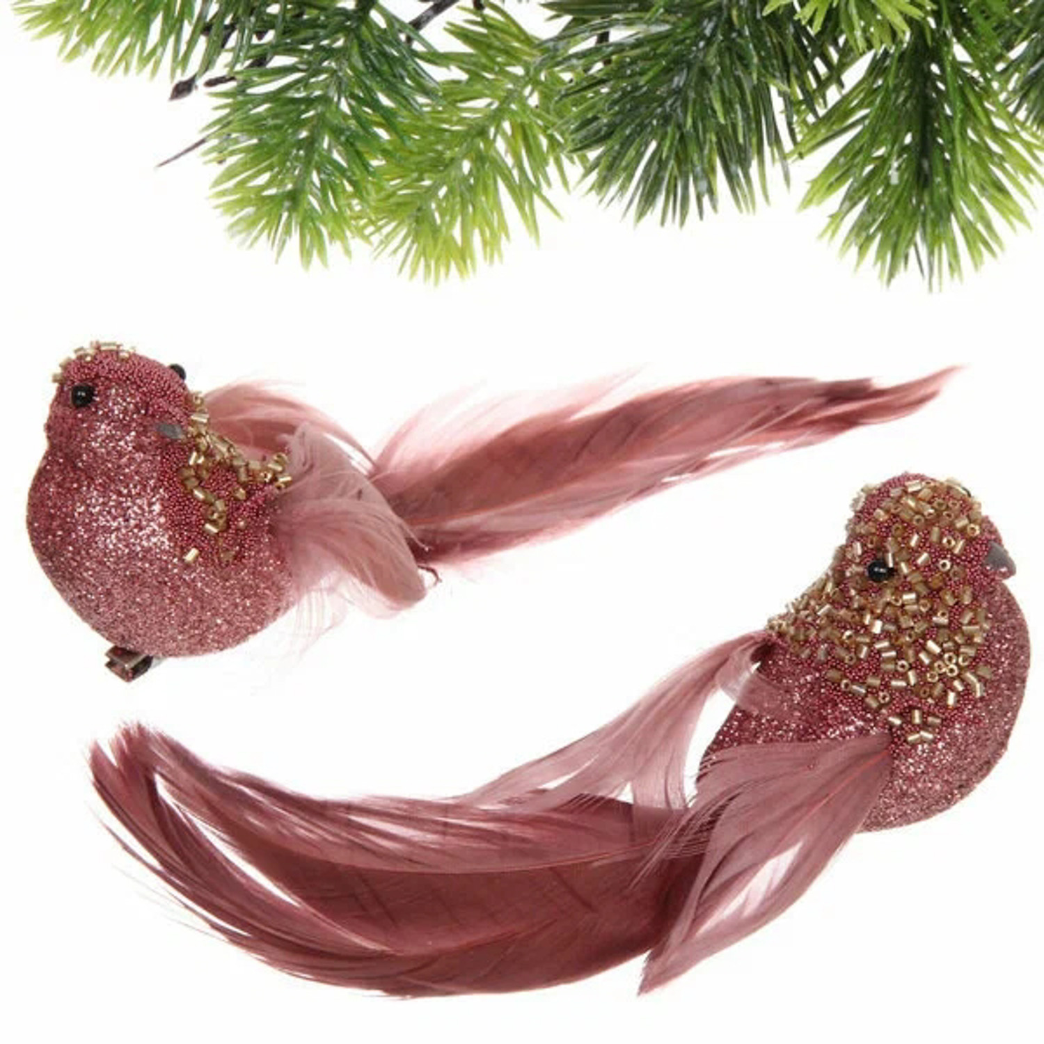 Набор новогодних украшений Серпантин «Сияющая птица», 20 см, 2 шт., розовый