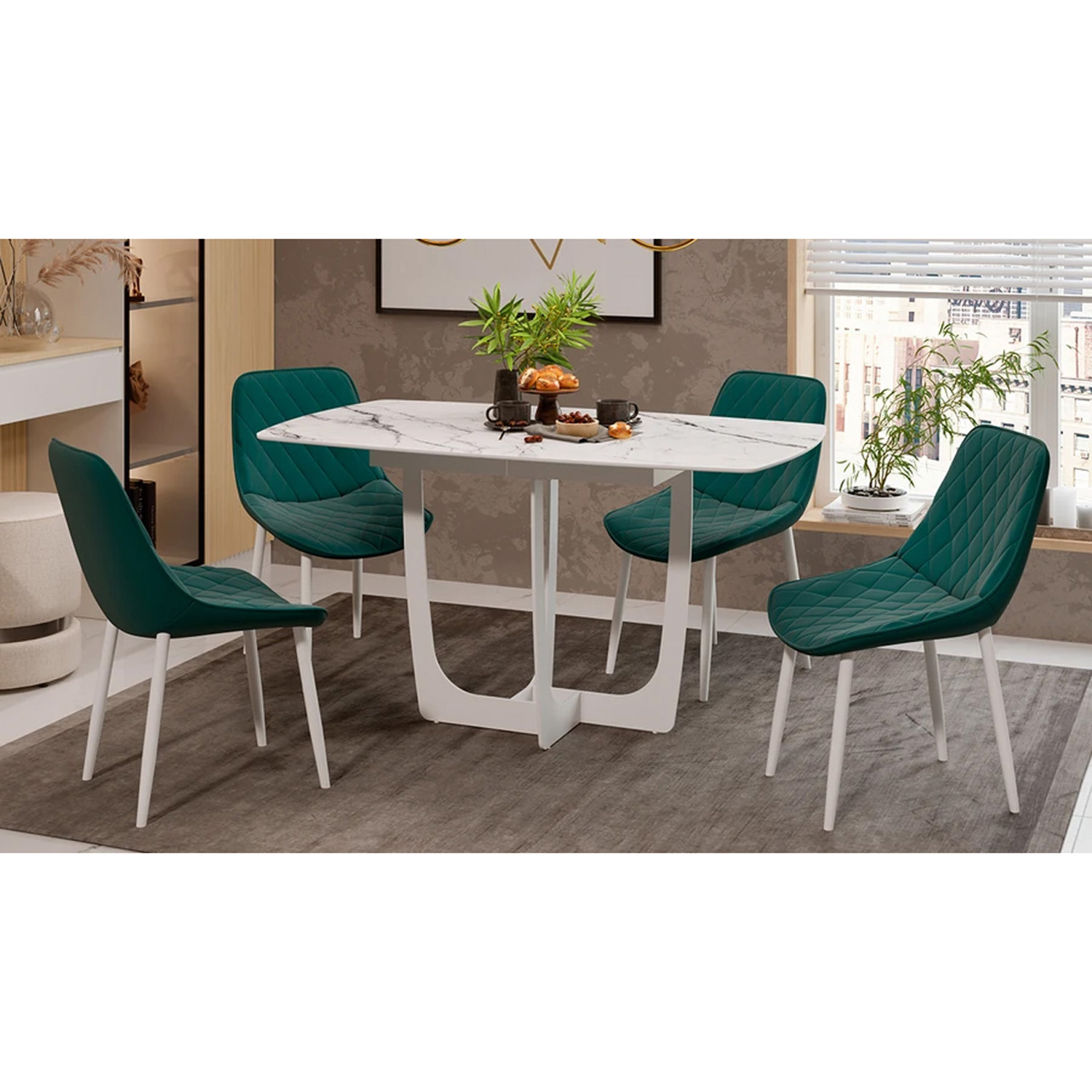 Стол обеденный прямоугольный раздв.Орфей 1400(+400)*850*770мм Белый муар/стекло глян.белый мрамор*1