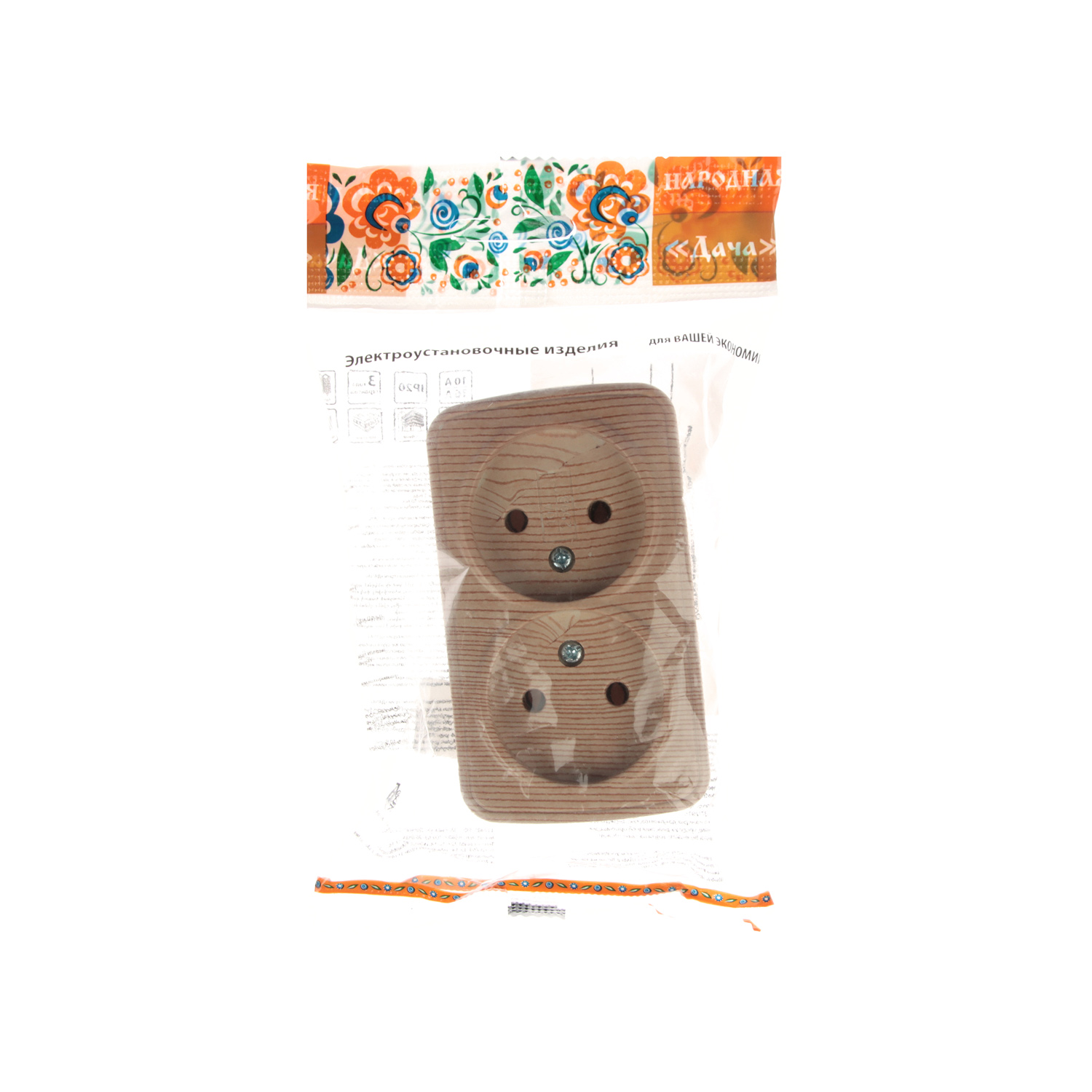 Розетка Дача ОП 2-мест. сосна бз А10 Народная SQ1824-0039 Розетка Дача ОП 2-мест. сосна бз А10 Народная SQ1824-0039