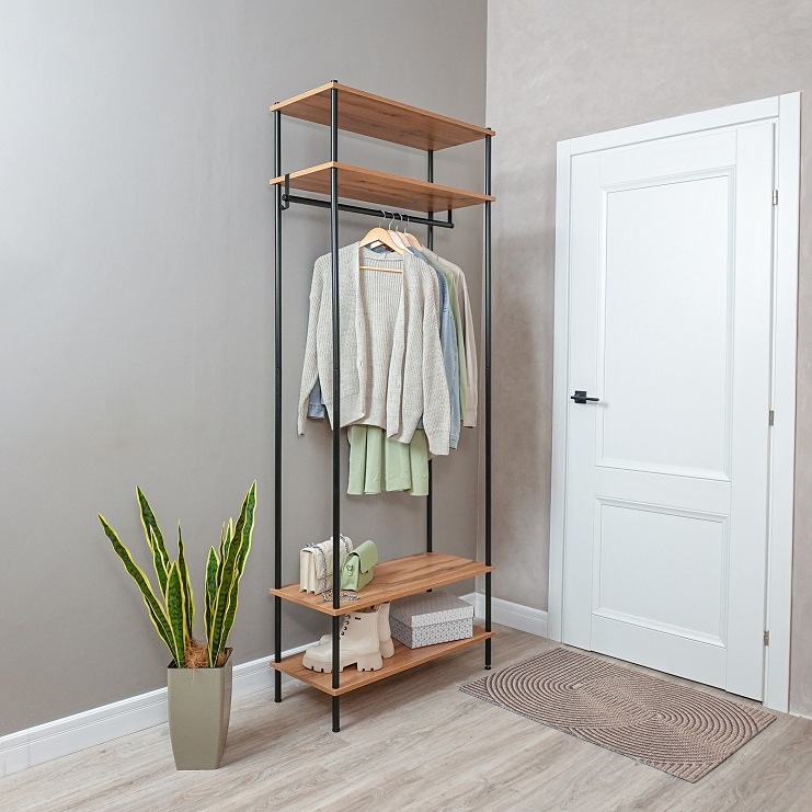 Вешалка напольная "Прихожая 34" "НеШкаф" с 4полками,ш.0,83м,в.2м,гл.0,37м Дер./Черн. ПРНШ 34 Ч *1 Вешалка напольная "Прихожая 34" "НеШкаф" с 4полками,ш.0,83м,в.2м,гл.0,37м Дер./Черн. ПРНШ 34 Ч *1