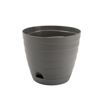 Кашпо пластм. "Бриз" 1,7л d верха 162мм h144мм с поддоном, прикорн.поливом Серый *1/10