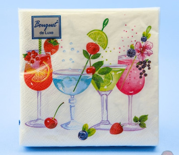 Салфетки бумажные 25шт 24*24см Bouquet de Luxe ЗКоктейль 12*12 3сл *15