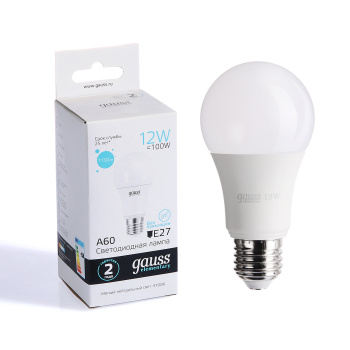 Лампа светодиодная Gauss Elementary, Е27, груша A60, 12 Вт, 1150 Лм, 4000 К, нейтральный белый