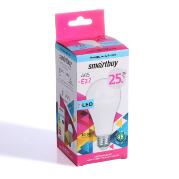 Лампа светодиодная Smartbuy, Е27, 25 Вт, груша A65, 2000 Лм, 4000 К, нейтральный белый