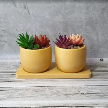 Кашпо гипсовое "Лотос" НАБОР 2х0,3л  с поддоном Желтый  ("VipSet") *2