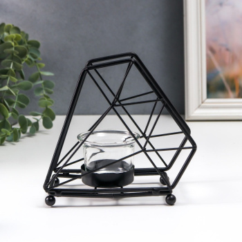 Подсвечник металл, стекло на 1 свечу "Лофт. Трапеция" чёрный 13х8х15 см   7459643