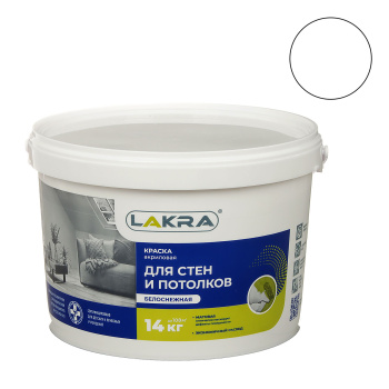 Краска акриловая 14 кг для стен и потолков ЛАКРА, белоснежная Краска акриловая 14 кг для стен и потолков ЛАКРА, белоснежная