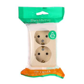 Розетка "Этюд" ОП 2-мест. кремовая евро с з/к РА16-007 *10/16