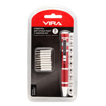Отвертка для точных работ с битами 9 предметов VIRA 69ммх172ммх23мм (арт.303007) *1