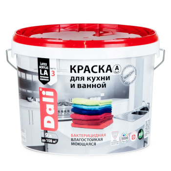 Краска акриловая 9 л для кухни и ванной DALI, белая база А, глубокоматовая, влагостойкая