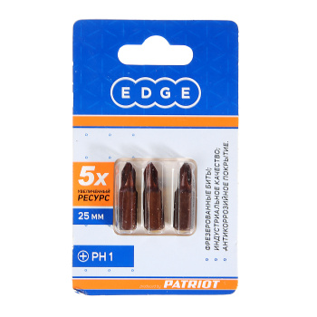 Бита крестовая PH2х 25мм (3шт) фрезерованная S2 хвостовик1/4"С EDGE PATRIOT *1/20/240