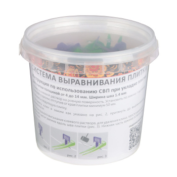 Система выравнивания плитки СВП набор Зажим 1,4мм 40шт+Клин 40шт ведро (арт.339-5050)   *12/24