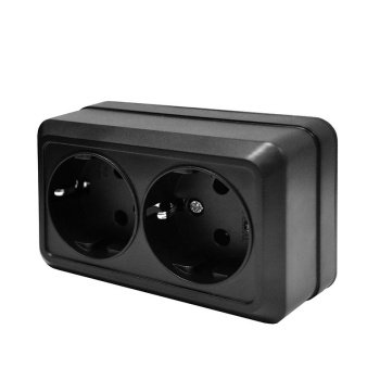 Розетка "Олимп" ОП 2-мест. черный с/з 16А IP20 UNIVersal 2216 *10/200