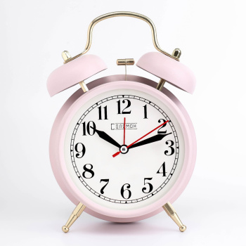 Будильник "Пеннант", дискретный ход, d=9 см, 17 х 11 см, розовый 4519067